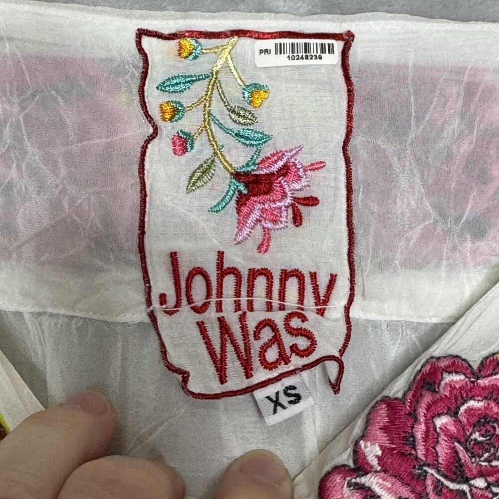 Johnny Was Blouse Womens XS White Embroidered Floral Boho Sheer Rayon Top - Picture 5 of 10